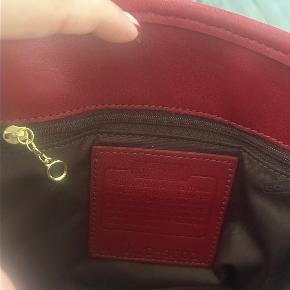 COACH Vintage Red Leather Tote Bag with Gold Accents - Picture 15 of 16